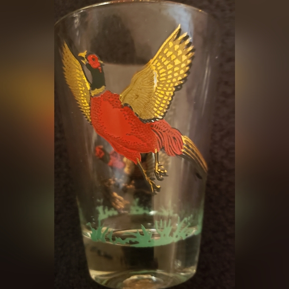 VTG Hazel Atlas glassware Gold Pheasant Glass with gold rim Barware.SET OF 5 - Picture 2 of 8